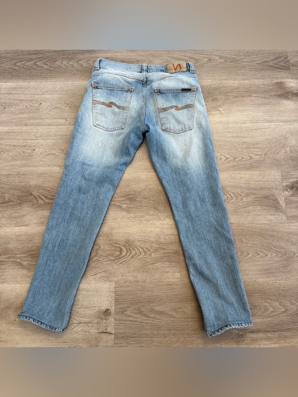 Nudie Jeans Mens Light Blue Grim Tim Salty Summer Denim Jeans ACTUAL SIZE 30x28